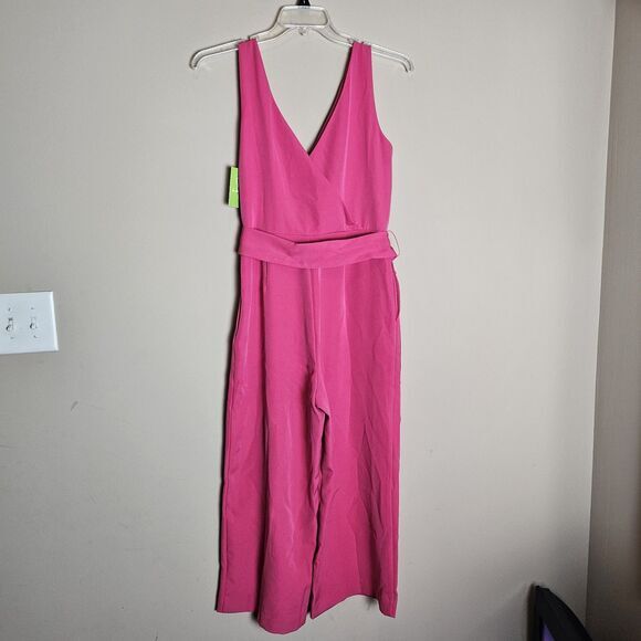 Sam Edelman Women's Hot Pink‎ V-Neck Wide Leg Tie Waist Crop Jumpsuit Size 8 NEW - Picture 7 of 12
